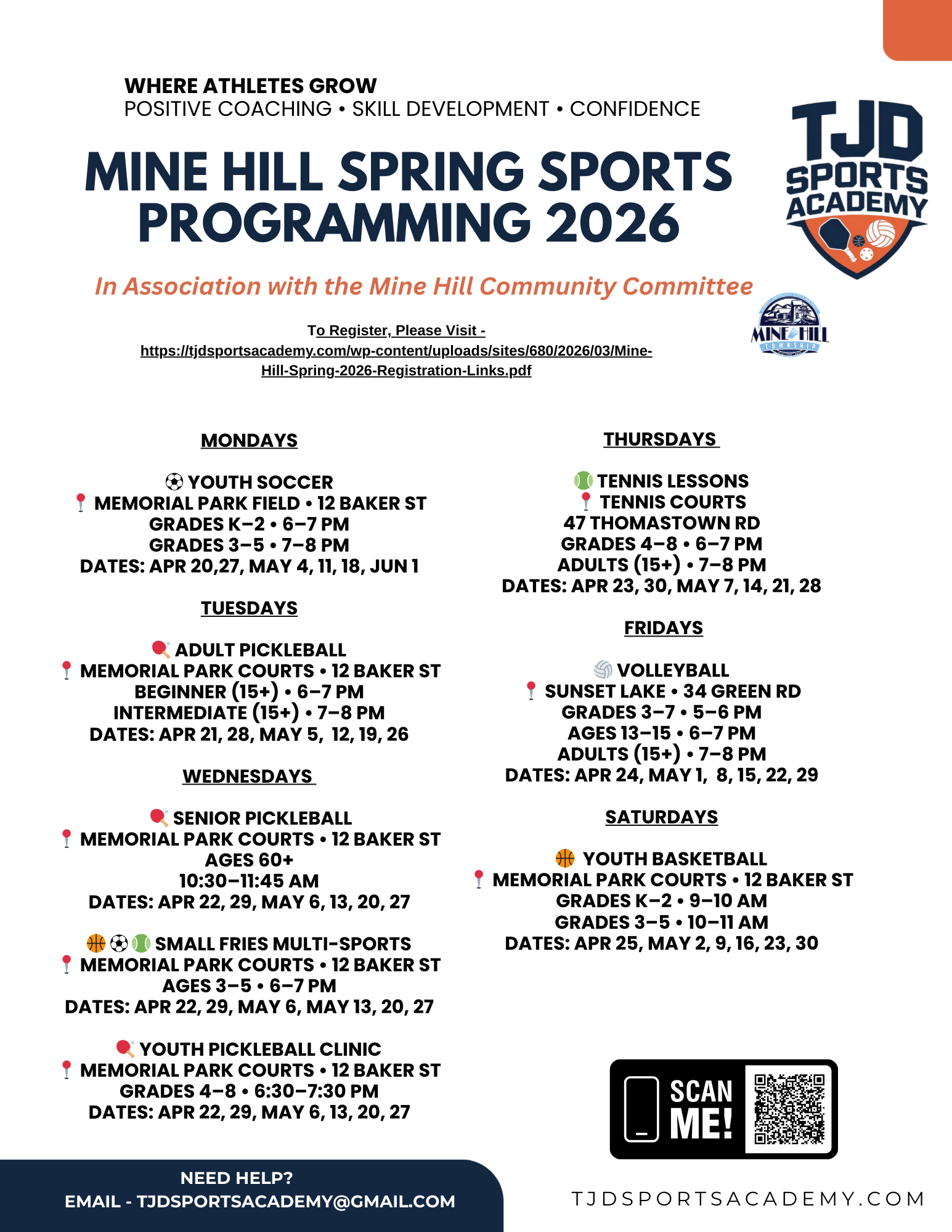 Mine Hill Spring Programs 2026